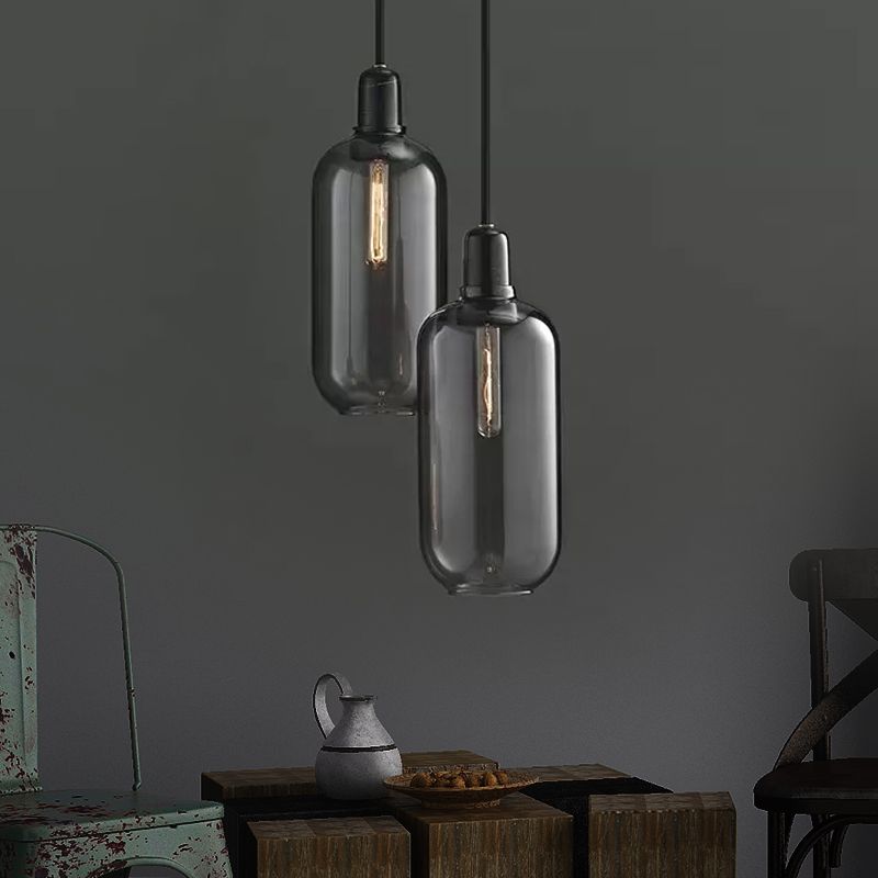 Valentina Marble & Glass Cylinder Pendant Light | 11cm/17cm | Amber or Smoke Grey