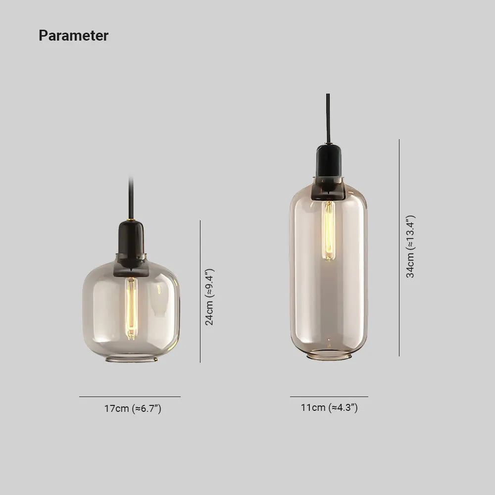 Valentina Marble & Glass Cylinder Pendant Light | 11cm/17cm | Amber or Smoke Grey