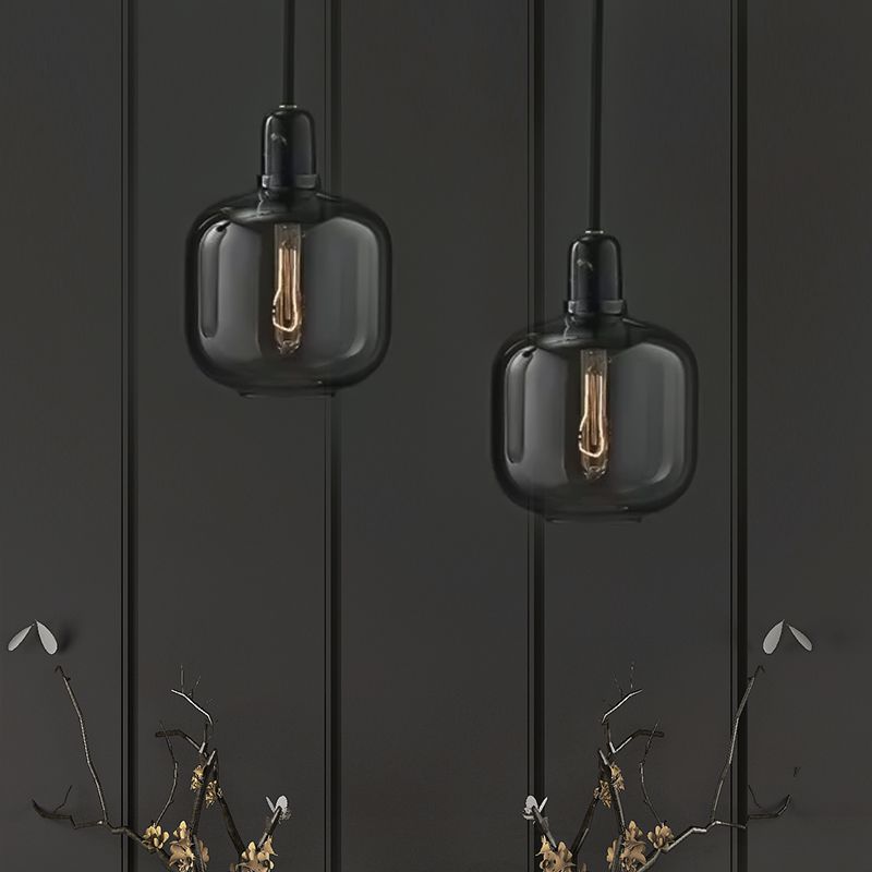 Valentina Marble & Glass Cylinder Pendant Light | 11cm/17cm | Amber or Smoke Grey