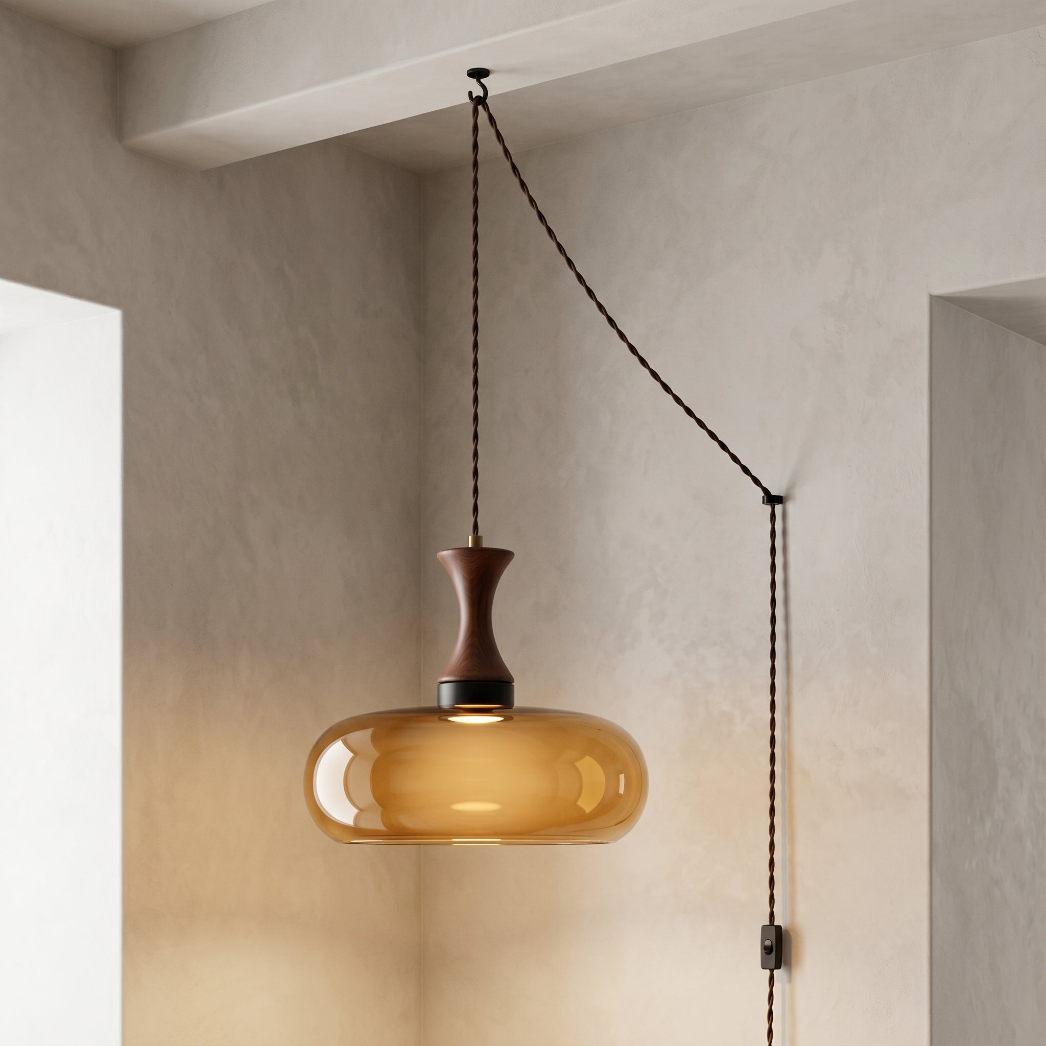 Vintage Plug-In Pendant Light | Dia28xH24cm | Brown/White/Red