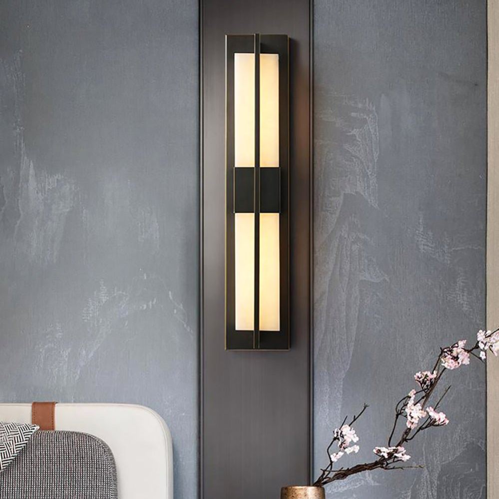 Jade Rectangular Alabaster Brass Wall Light Living Room Bedroom