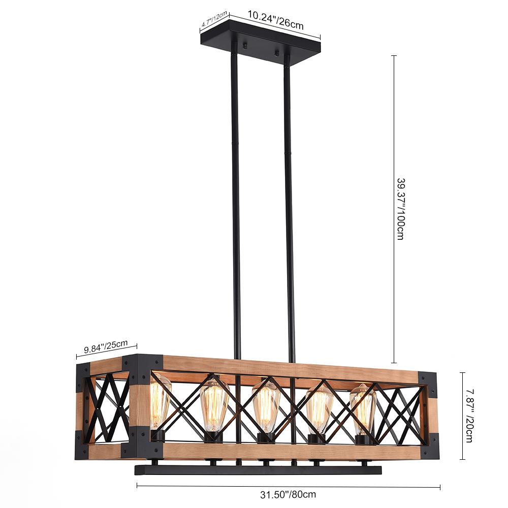 5-Light Wooden Rectangular Chandelier
