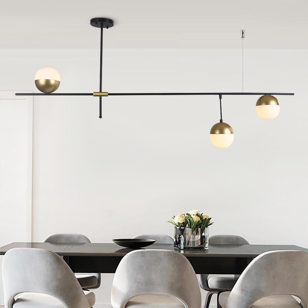 3-Light Glass Globe Linear Chandelier
