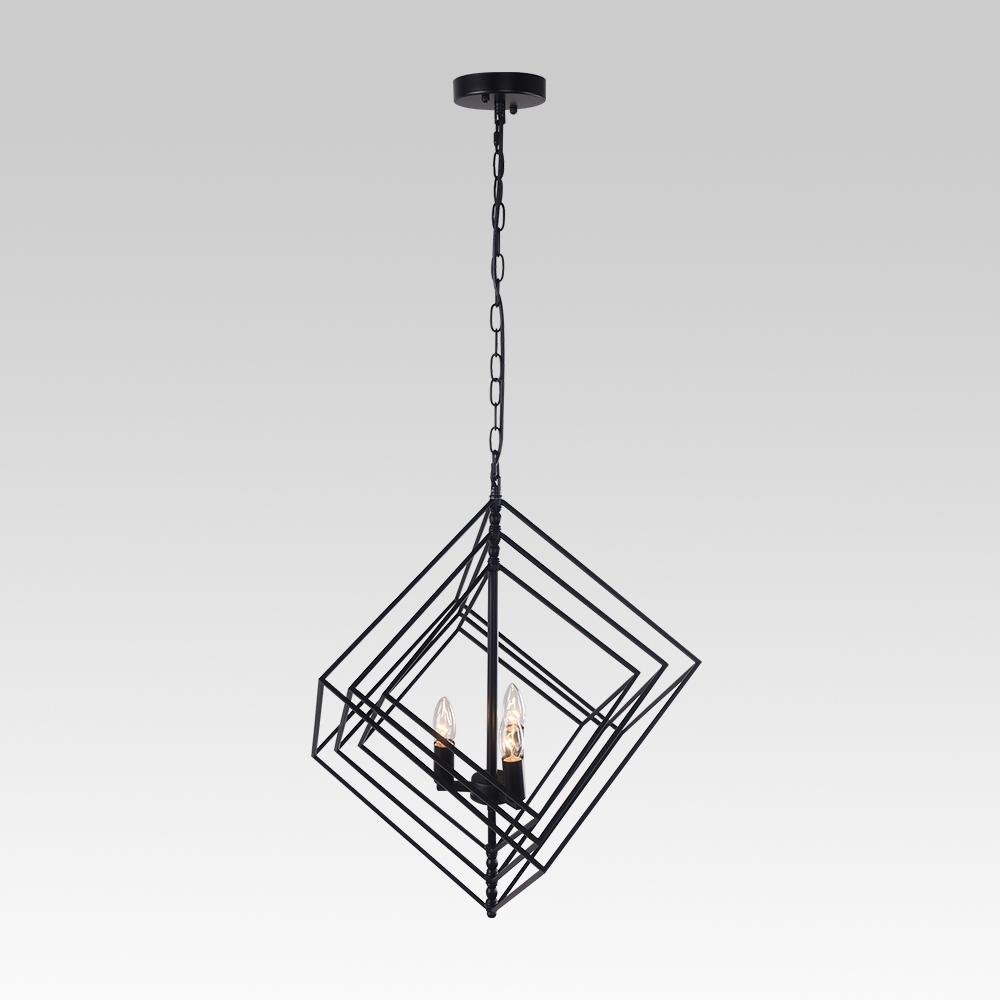 3-Light Black Geometric Candle Chandelier