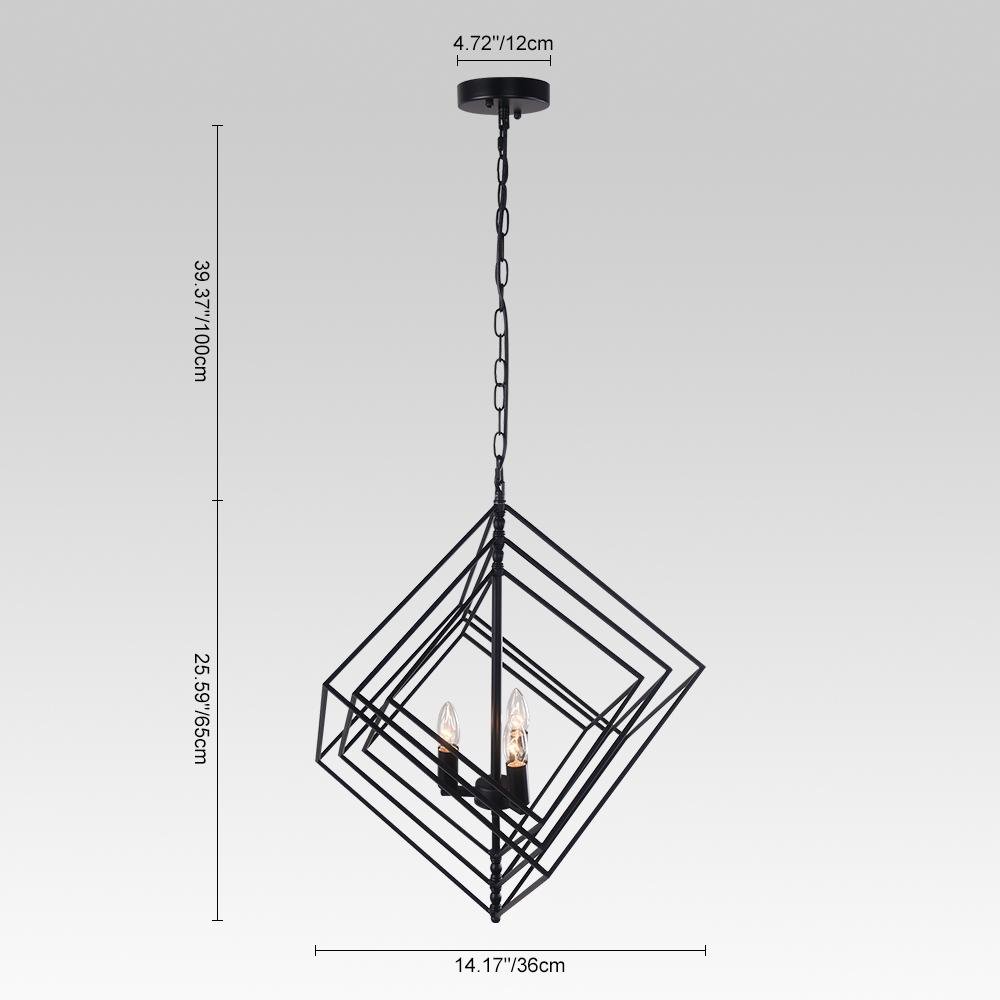 3-Light Black Geometric Candle Chandelier