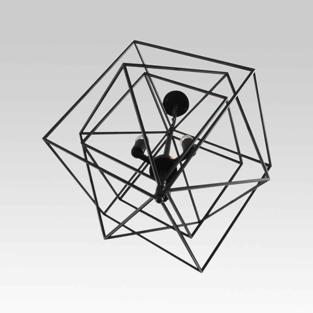 3-Light Black Geometric Candle Chandelier