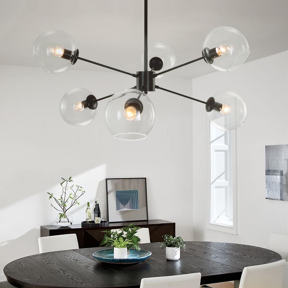 6-Light Black Glass Globe Sputnik Light
