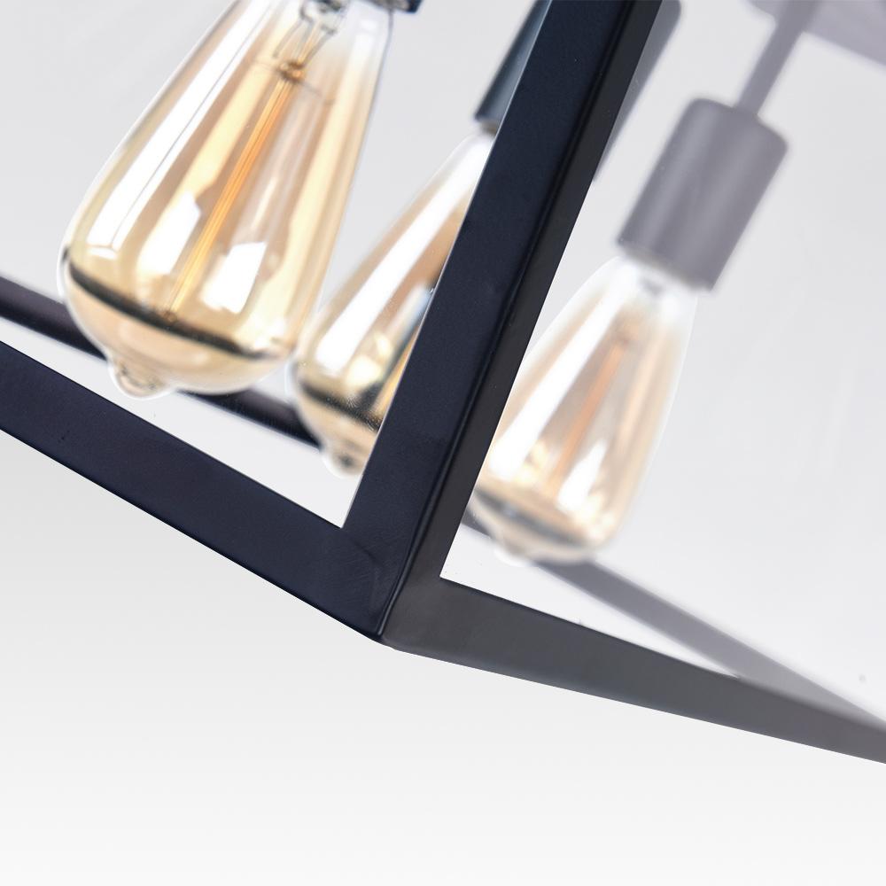 3-Light Black Rectangular Geometric Chandelier