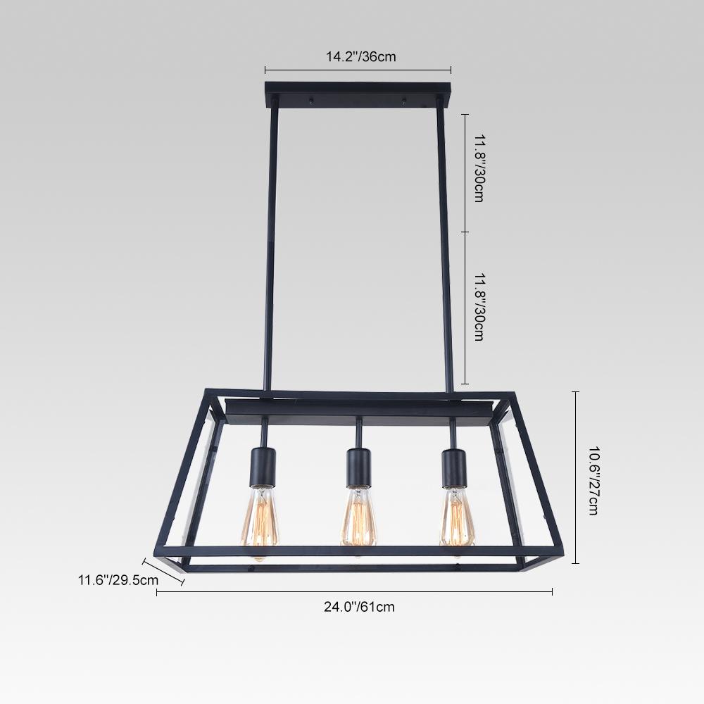3-Light Black Rectangular Geometric Chandelier