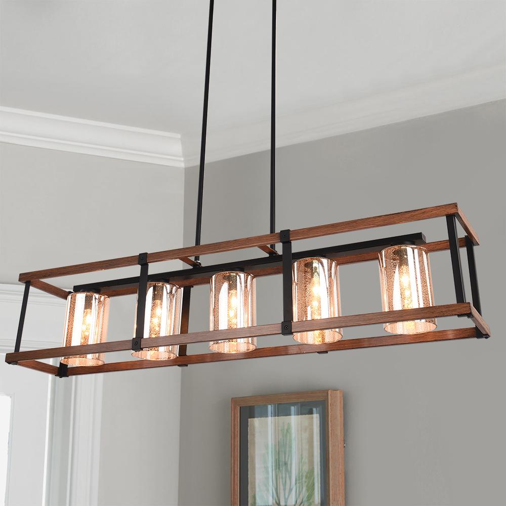 5-Light Black Rectangular Glass Chandelier