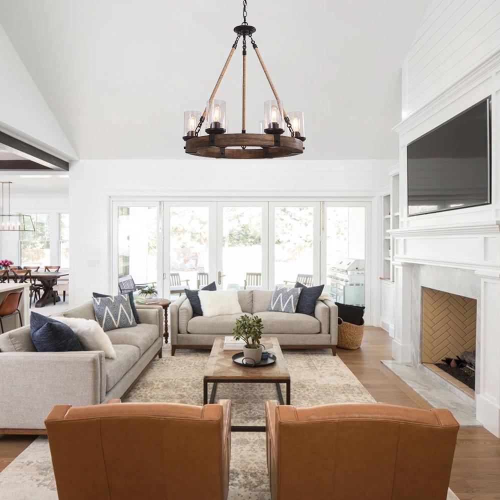 6-Light Farmhouse Wagon Wheel Chandelier