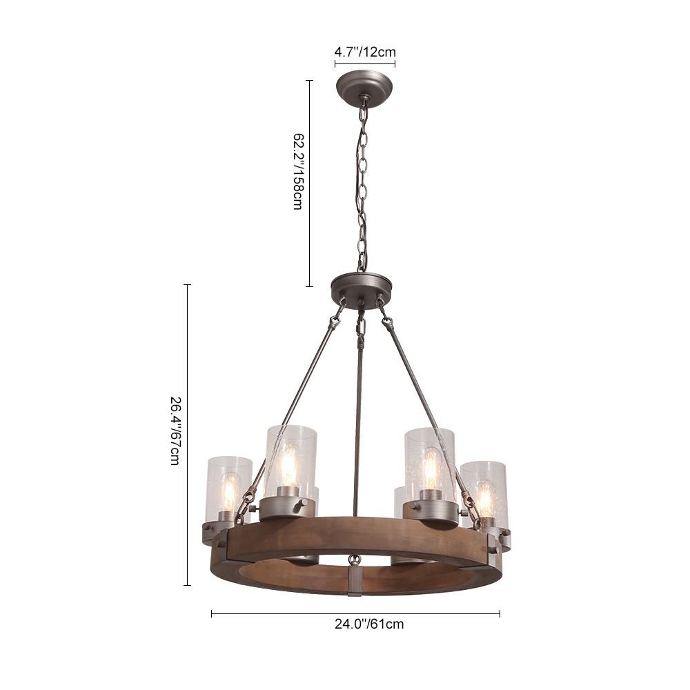 6-Light Wooden Wagon Wheel Light
