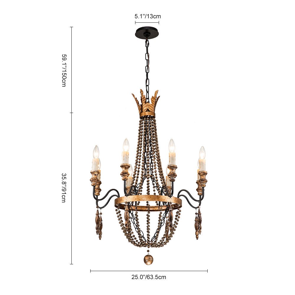 8-Light Rusty Beaded Empire Chandelier