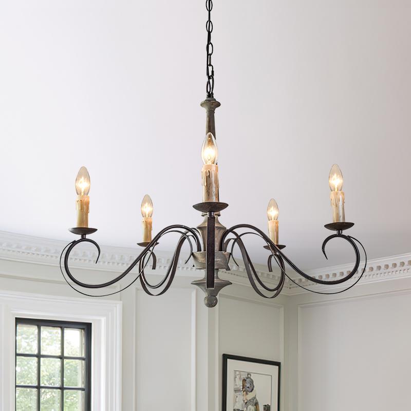 5-Light Antiqued Gray Farmhouse Chandelier