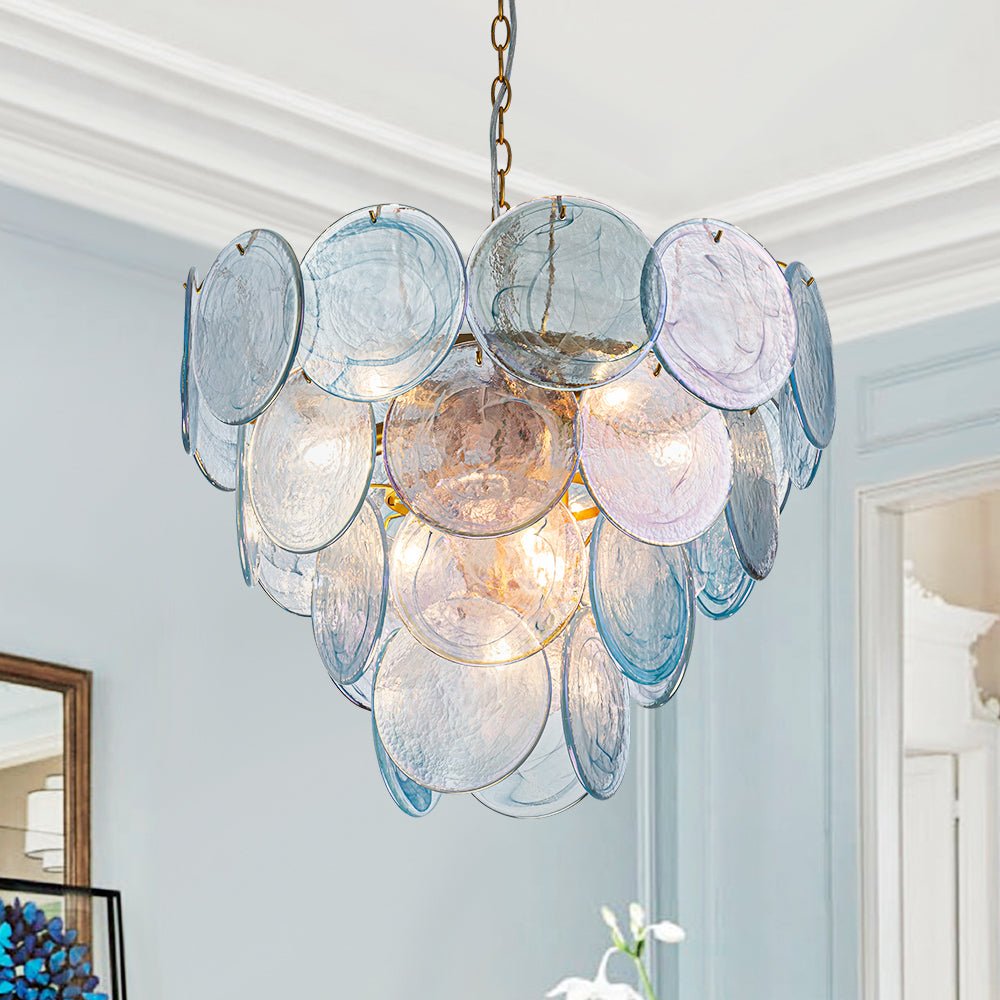 9-Light Swirled Cloud Glass Tiered Chandelier