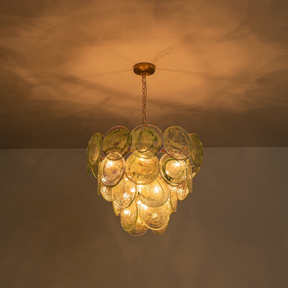 9-Light Swirled Cloud Glass Tiered Chandelier