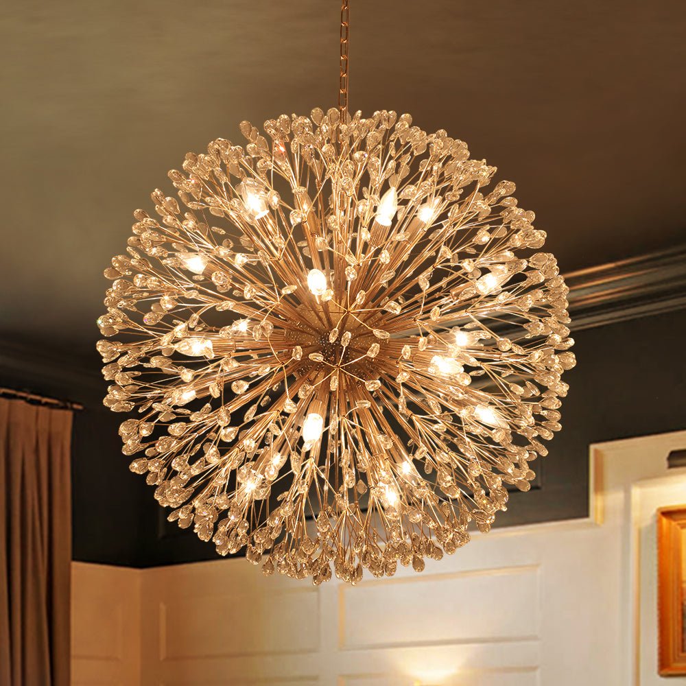 20-Light Floral Crystal Globe Dandelion Chandelier