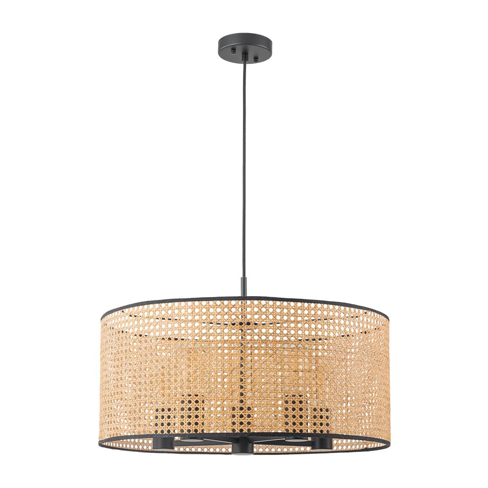 Boho Black Rattan Hollowed Drum Chandelier