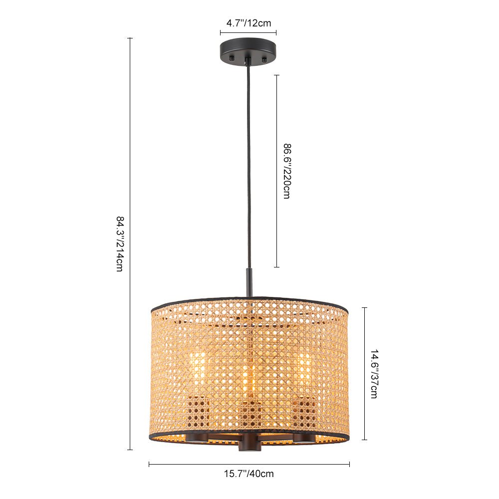 Boho Black Rattan Hollowed Drum Chandelier
