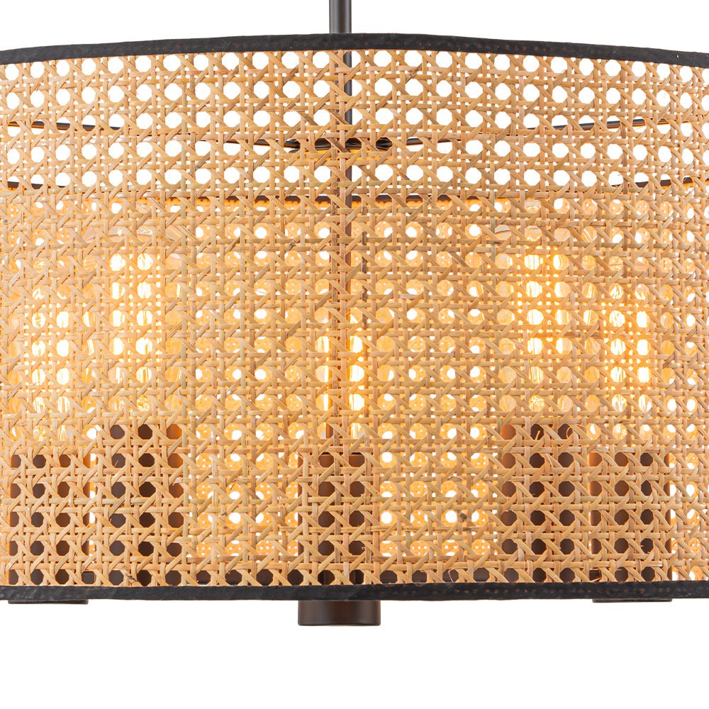 Boho Black Rattan Hollowed Drum Chandelier
