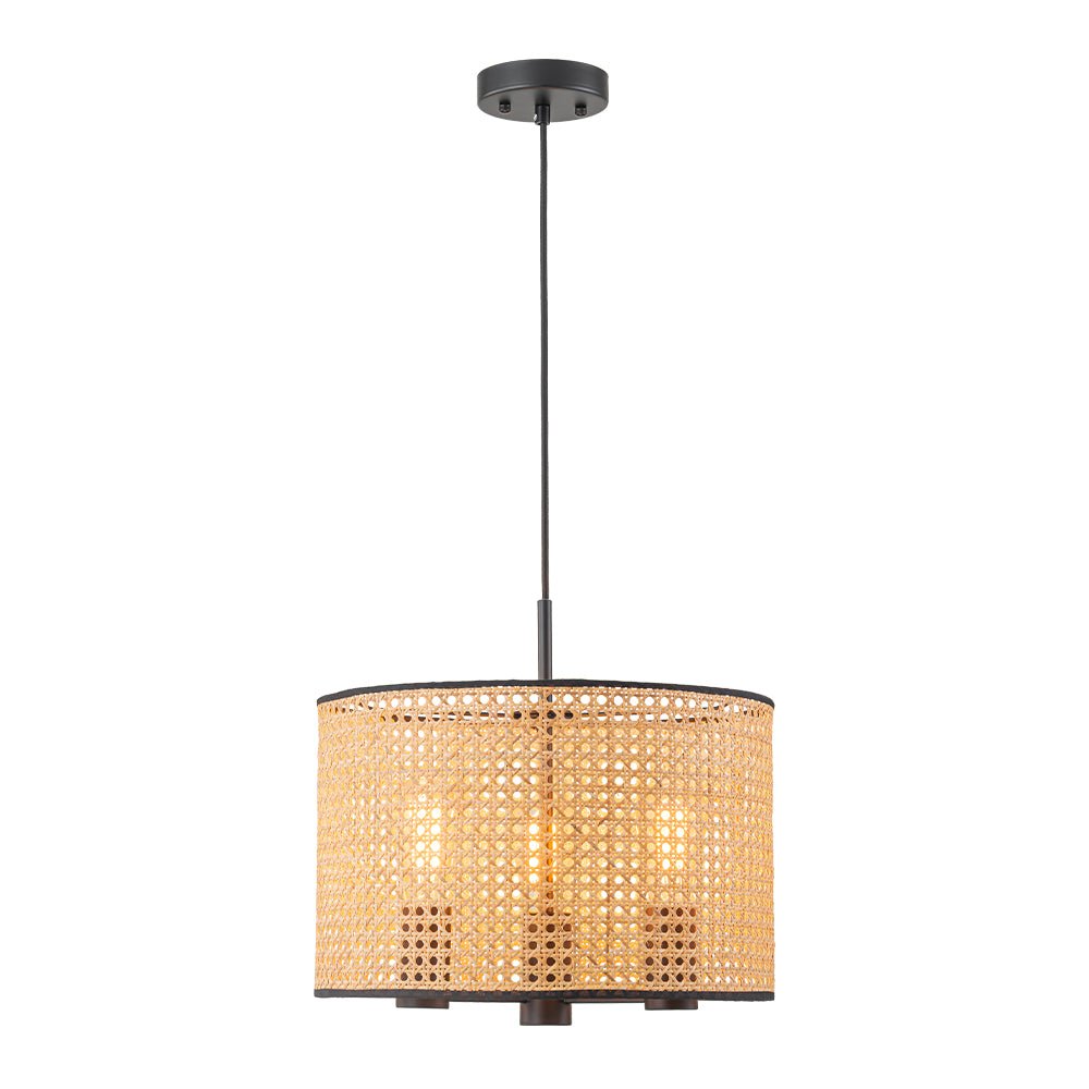 Boho Black Rattan Hollowed Drum Chandelier
