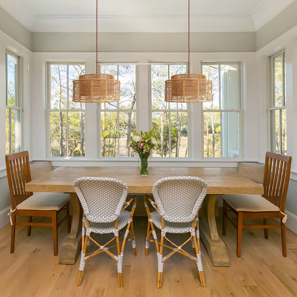 Boho Natural 1-Light Tiered Rattan Drum Chandelier