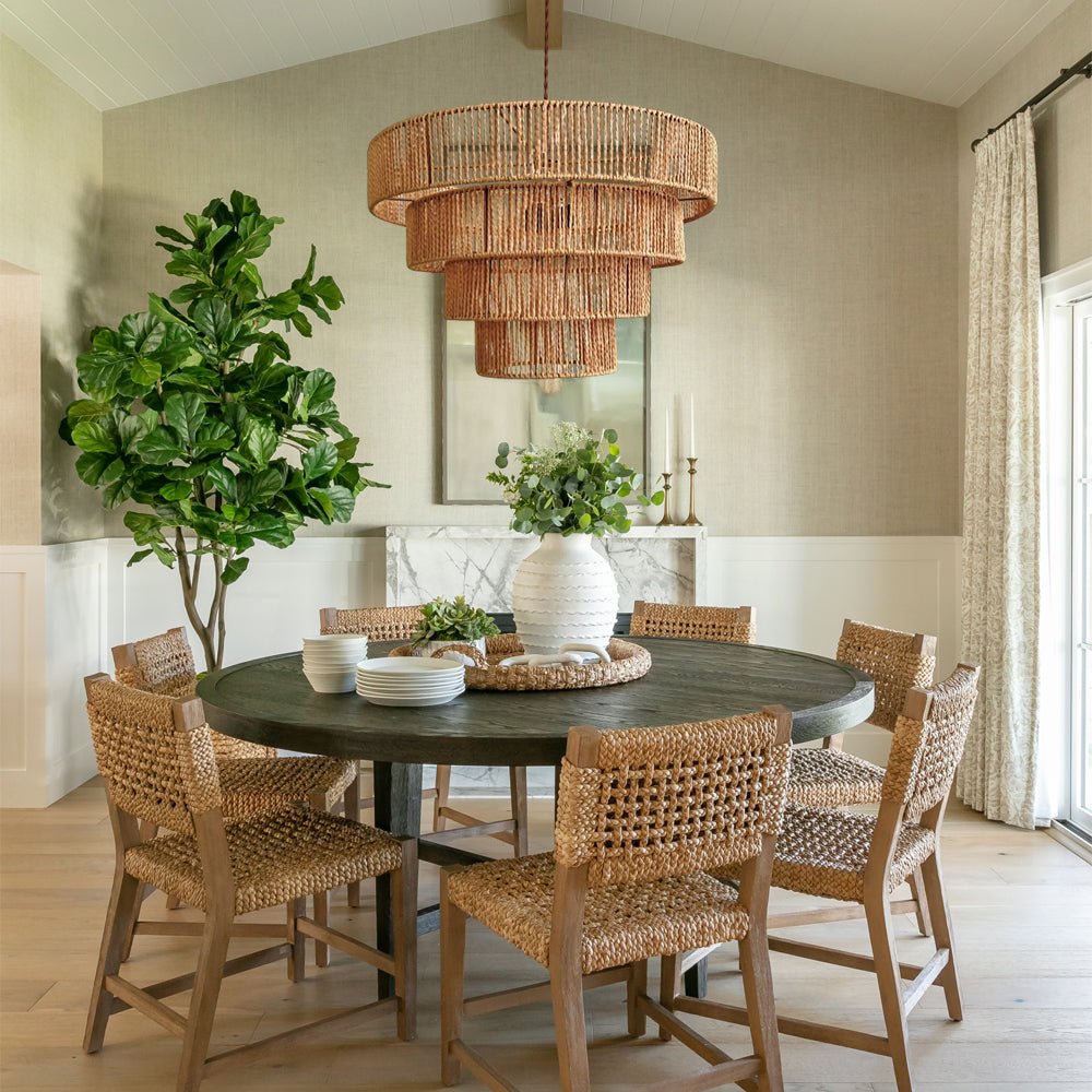 Boho Natural 1-Light Tiered Rattan Drum Chandelier