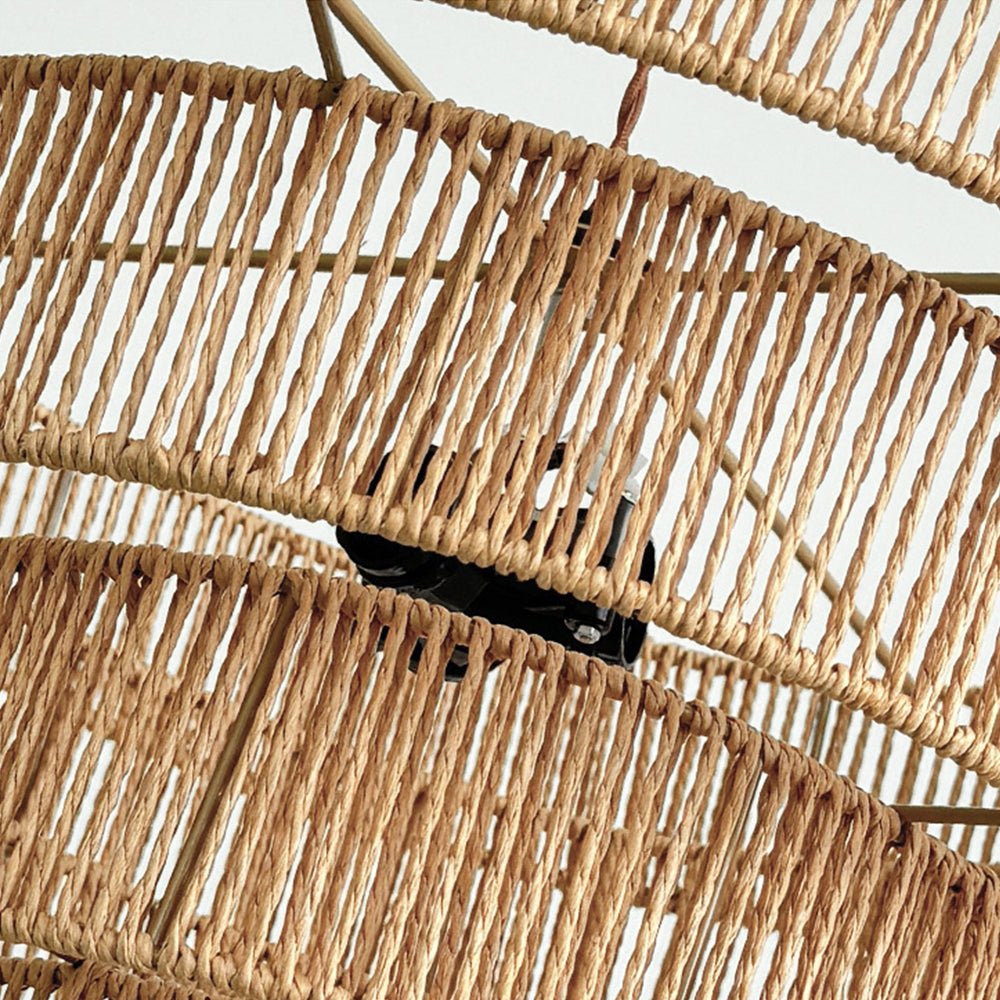 Boho Natural 1-Light Tiered Rattan Drum Chandelier