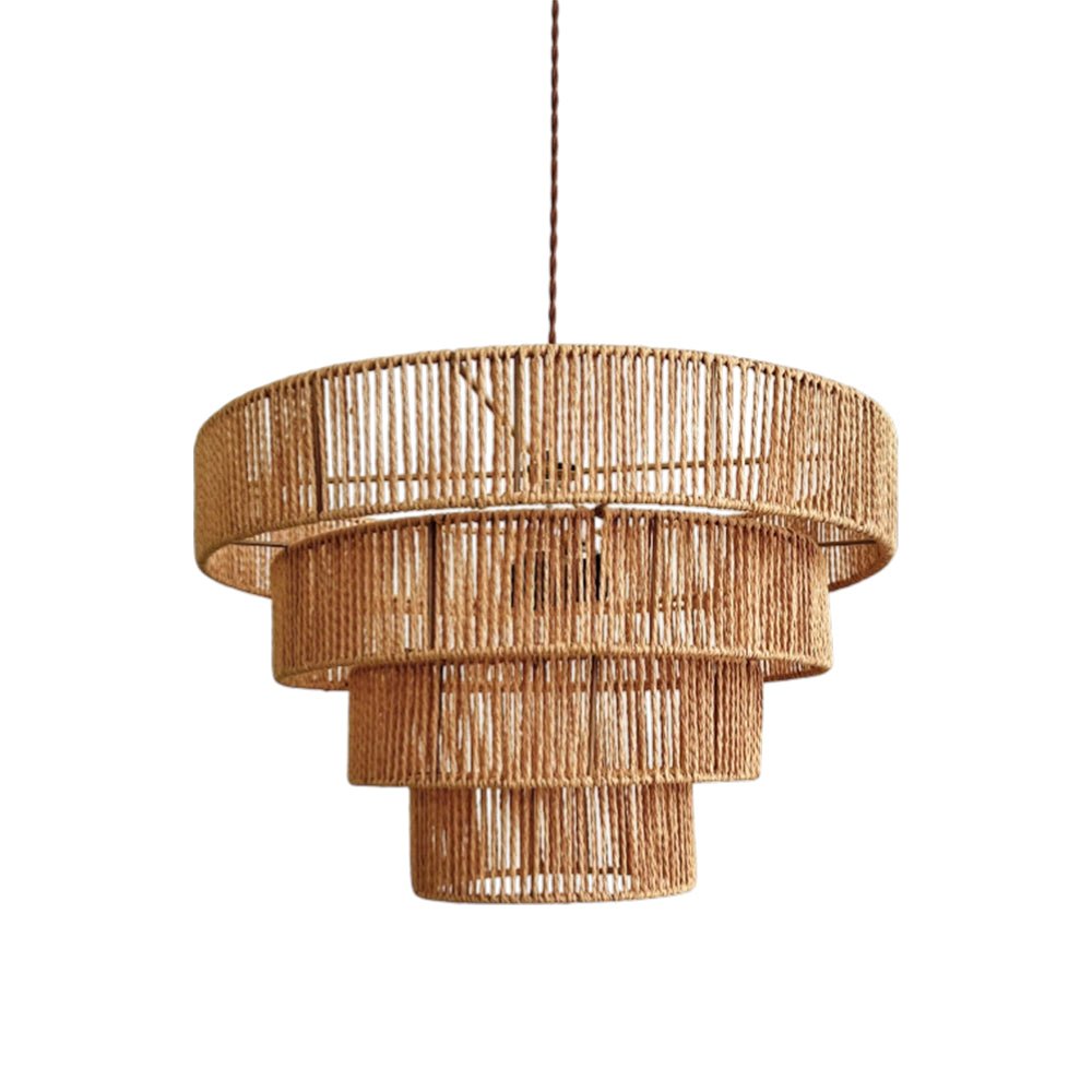 Boho Natural 1-Light Tiered Rattan Drum Chandelier