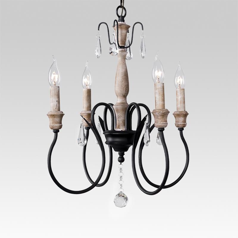 4-Light Black Crystal Candle Chandelier