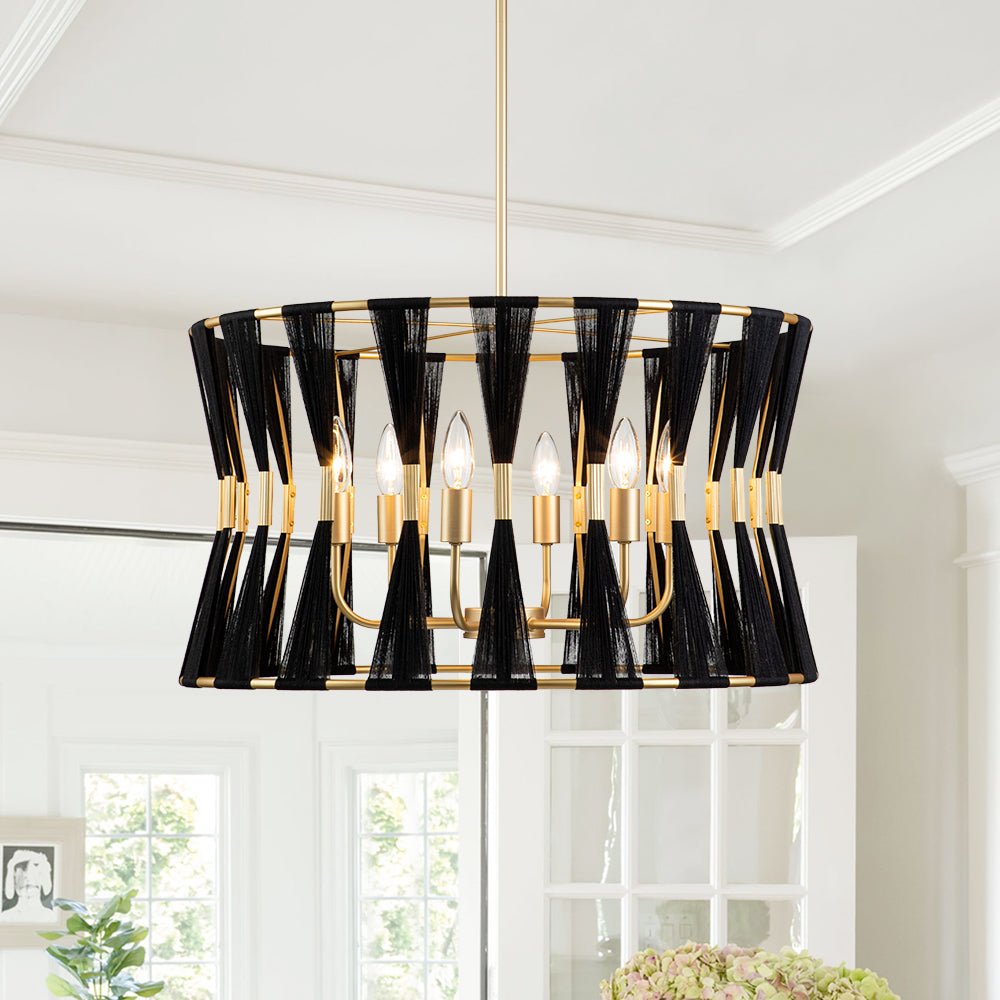 6-Light Boho Hourglass Woven Drum Chandelier