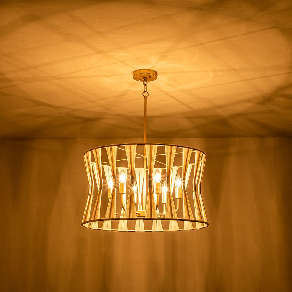 6-Light Boho Hourglass Woven Drum Chandelier