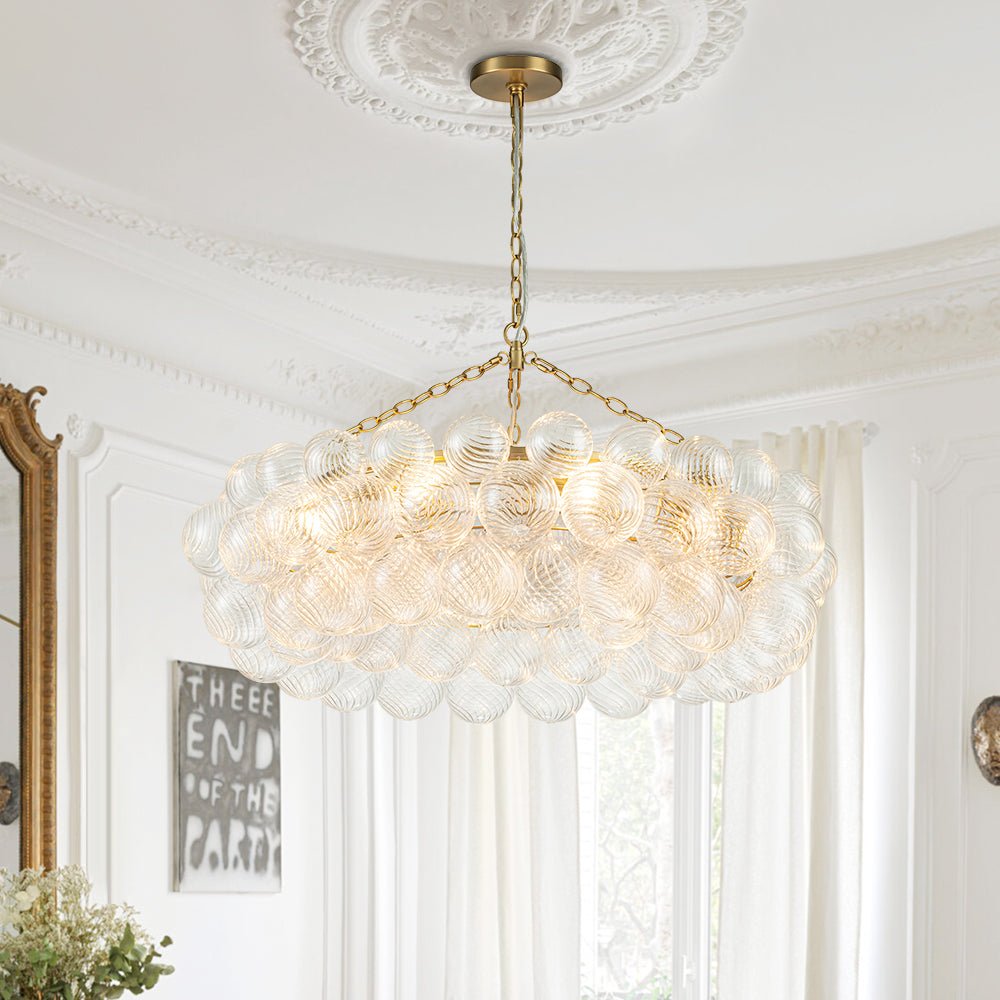 8/12-Light Ribbed Glass Globe Tiered Chandelier