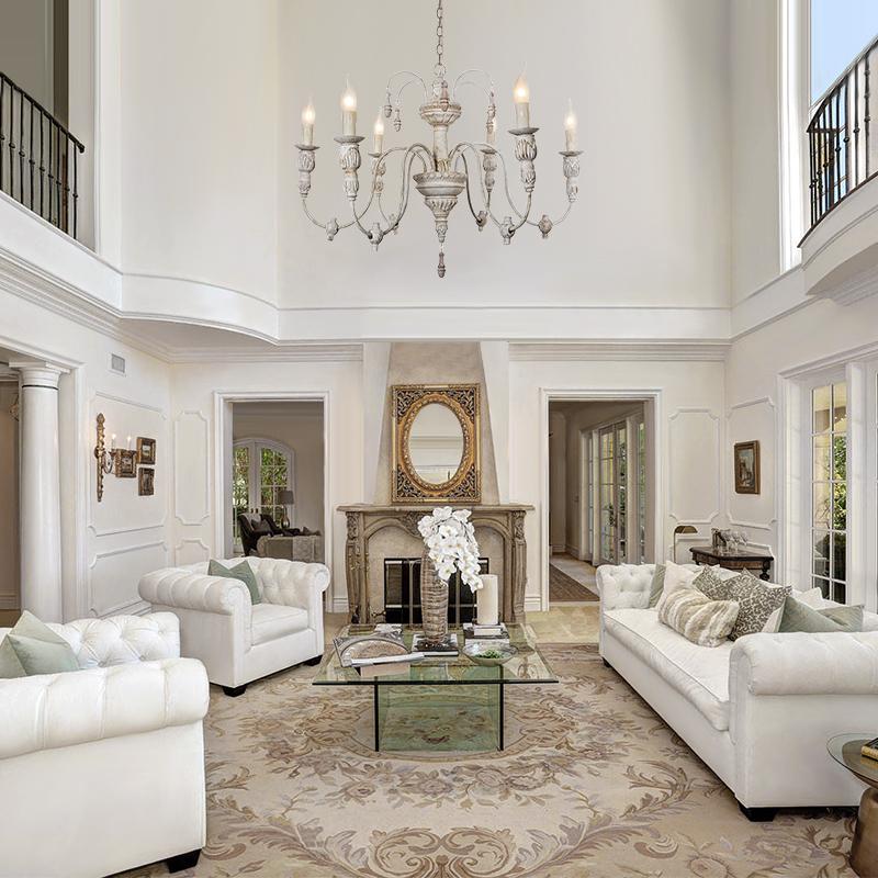 6-Light Distressed White Vintage Chandelier