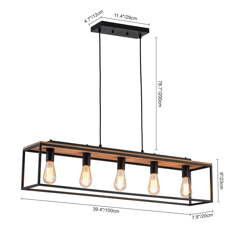 5-Light Farmhouse Rectangular Wood Chandelier