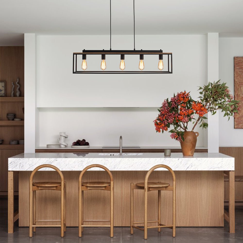 5-Light Farmhouse Rectangular Wood Chandelier