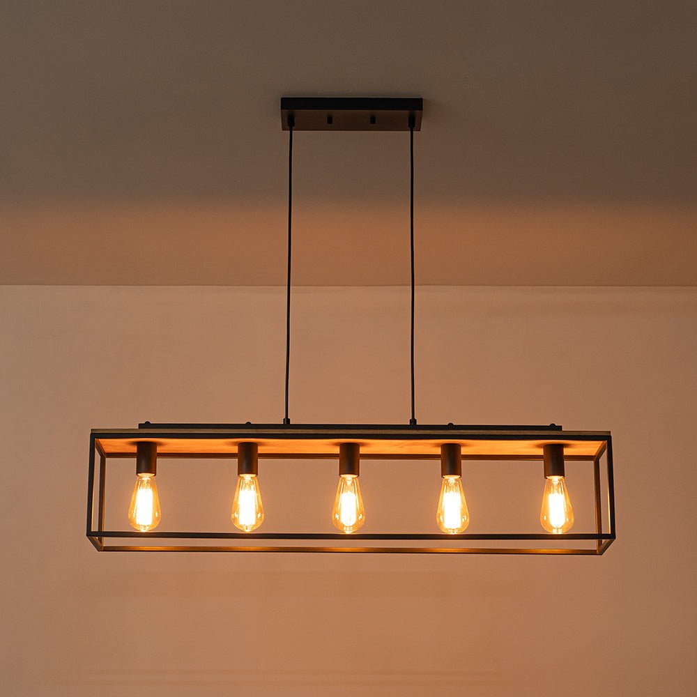 5-Light Farmhouse Rectangular Wood Chandelier