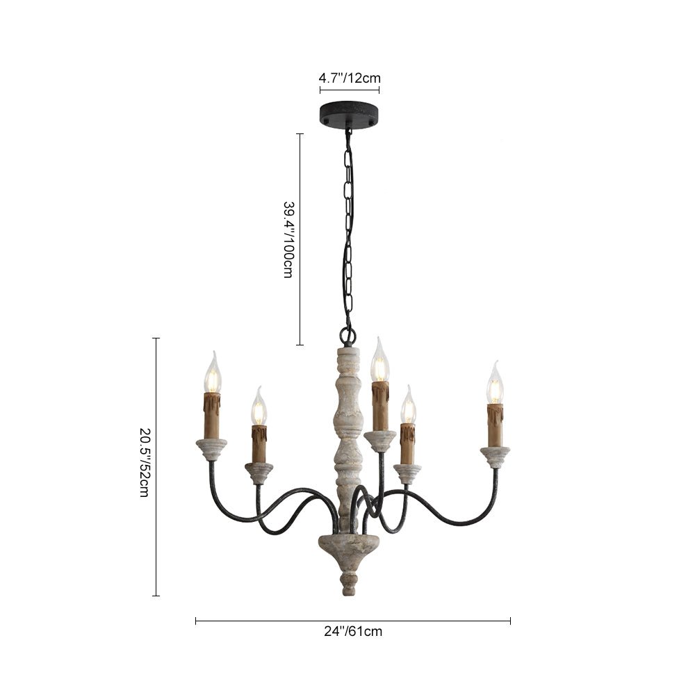 5/8-Light Wooden Candle Style Chandelier