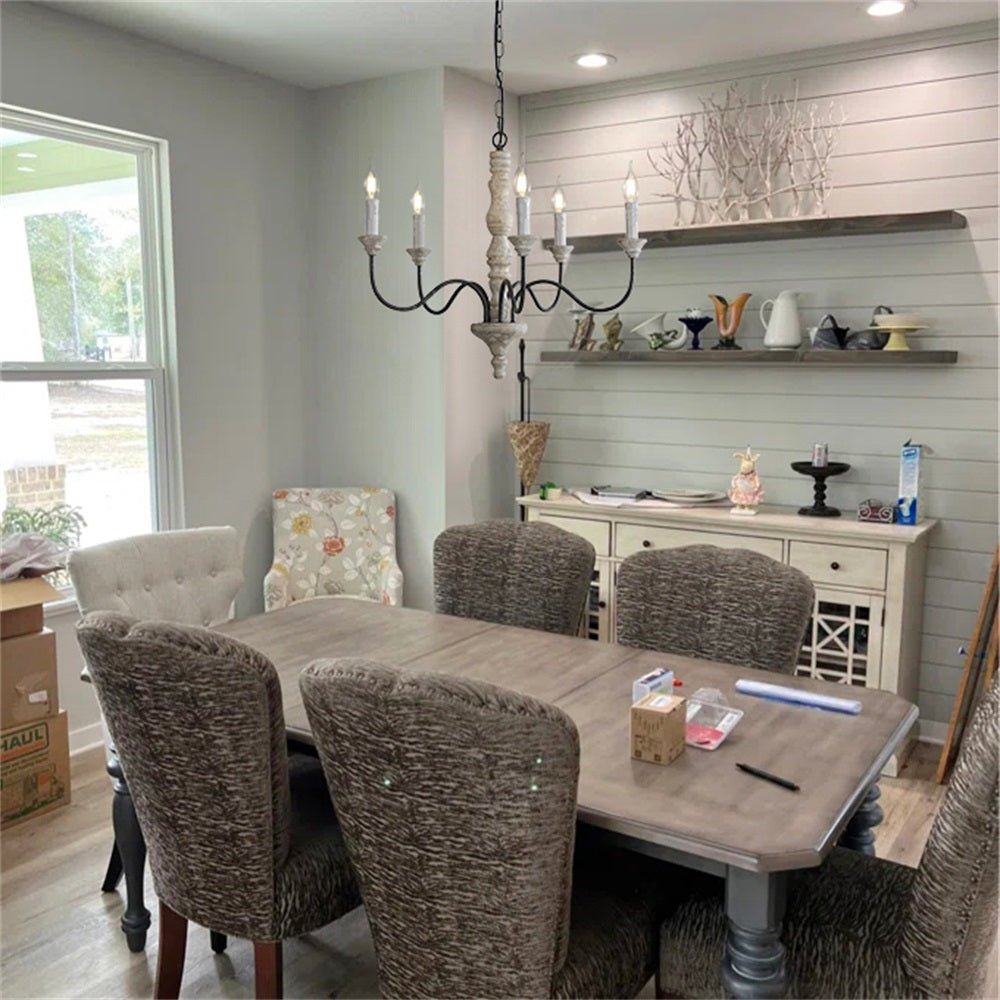 5/8-Light Wooden Candle Style Chandelier