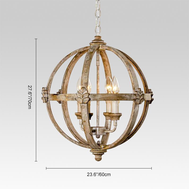 4-Light Wood Orb Farmhouse Chandelier