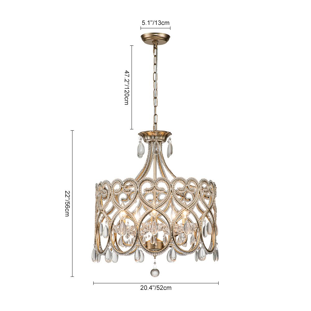 5-Light French Style Crystal Accent Drum Chandelier
