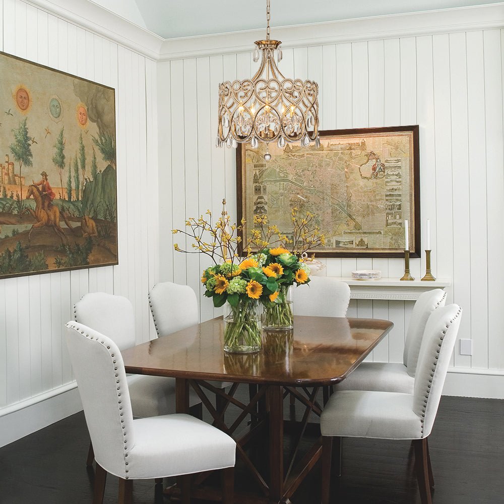 5-Light French Style Crystal Accent Drum Chandelier