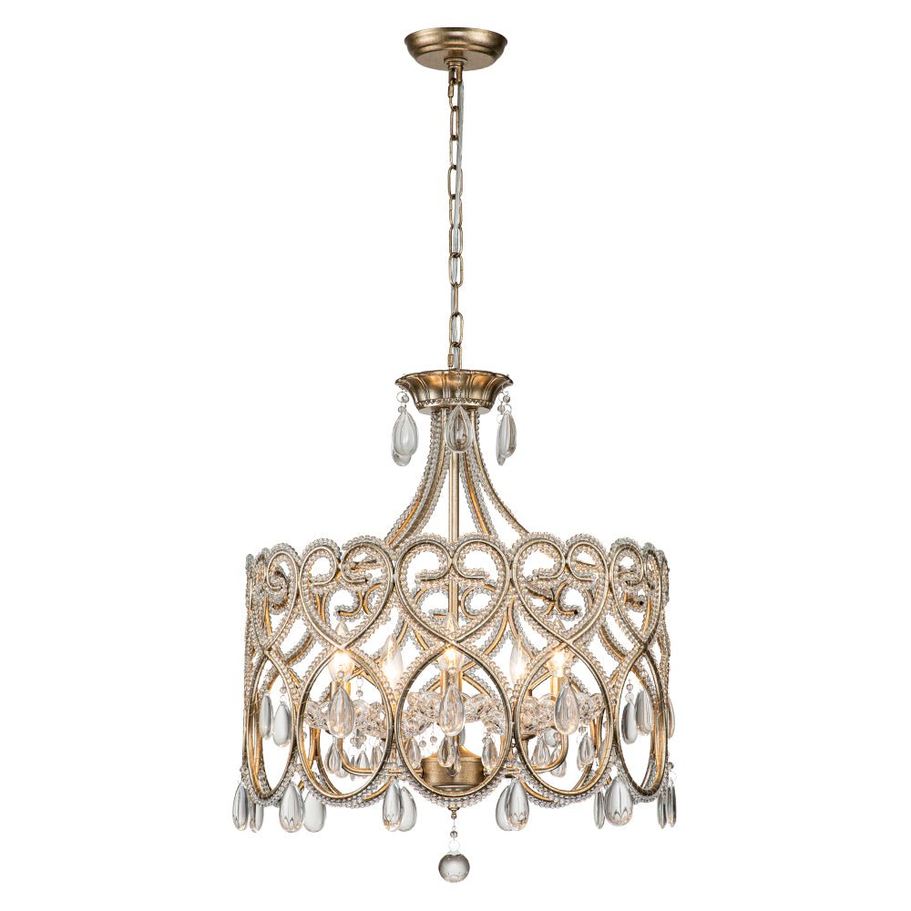 5-Light French Style Crystal Accent Drum Chandelier