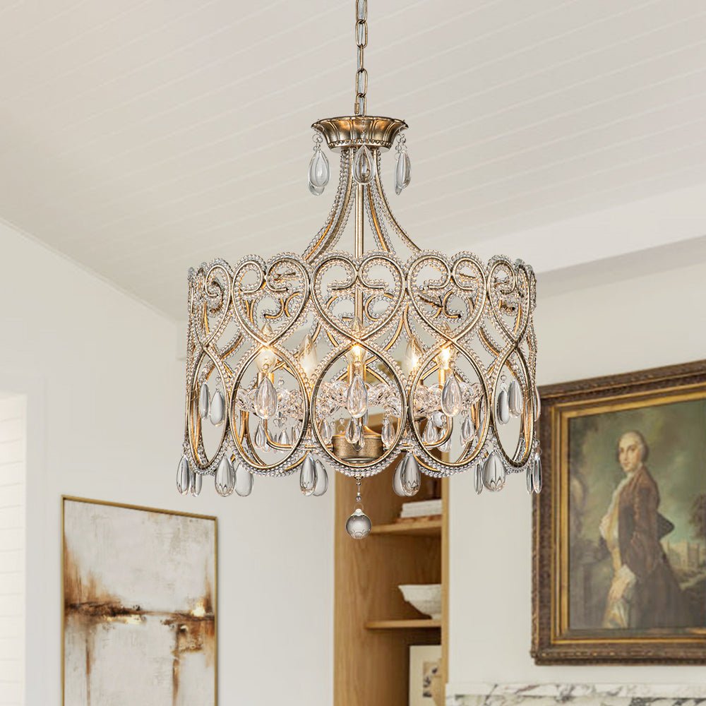 5-Light French Style Crystal Accent Drum Chandelier