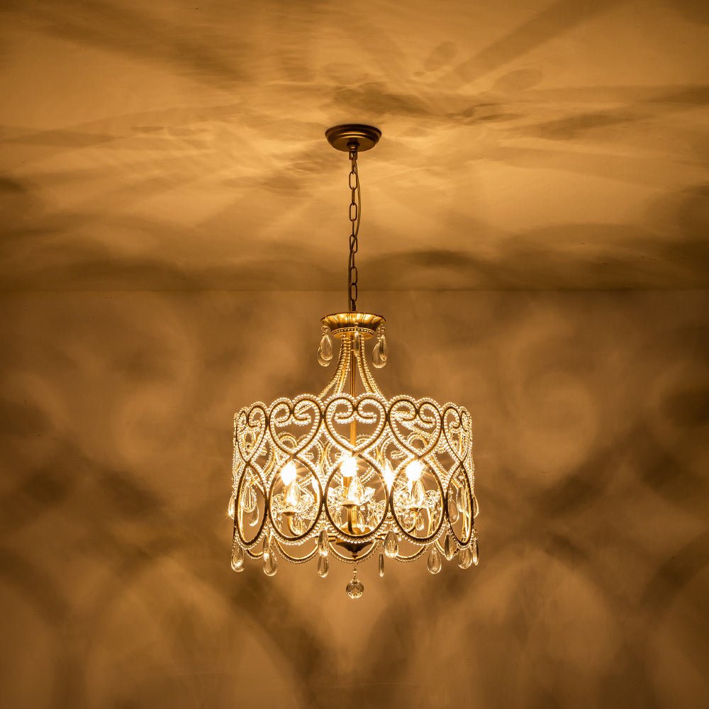 5-Light French Style Crystal Accent Drum Chandelier