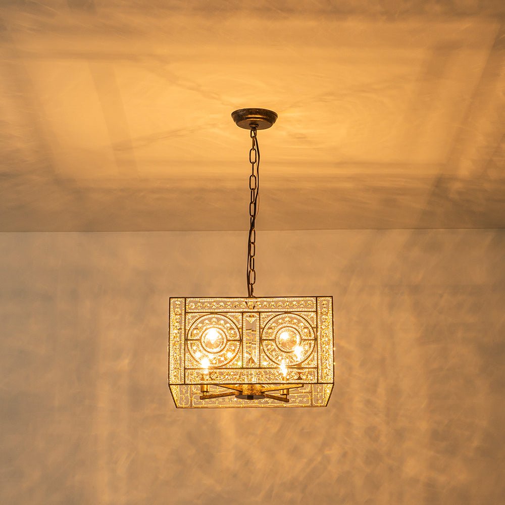 4-Light Vintage Crystal Accent Square Chandelier