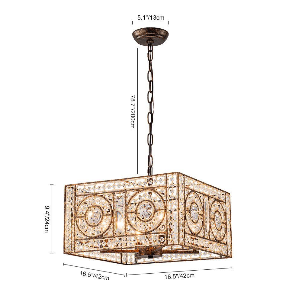 4-Light Vintage Crystal Accent Square Chandelier
