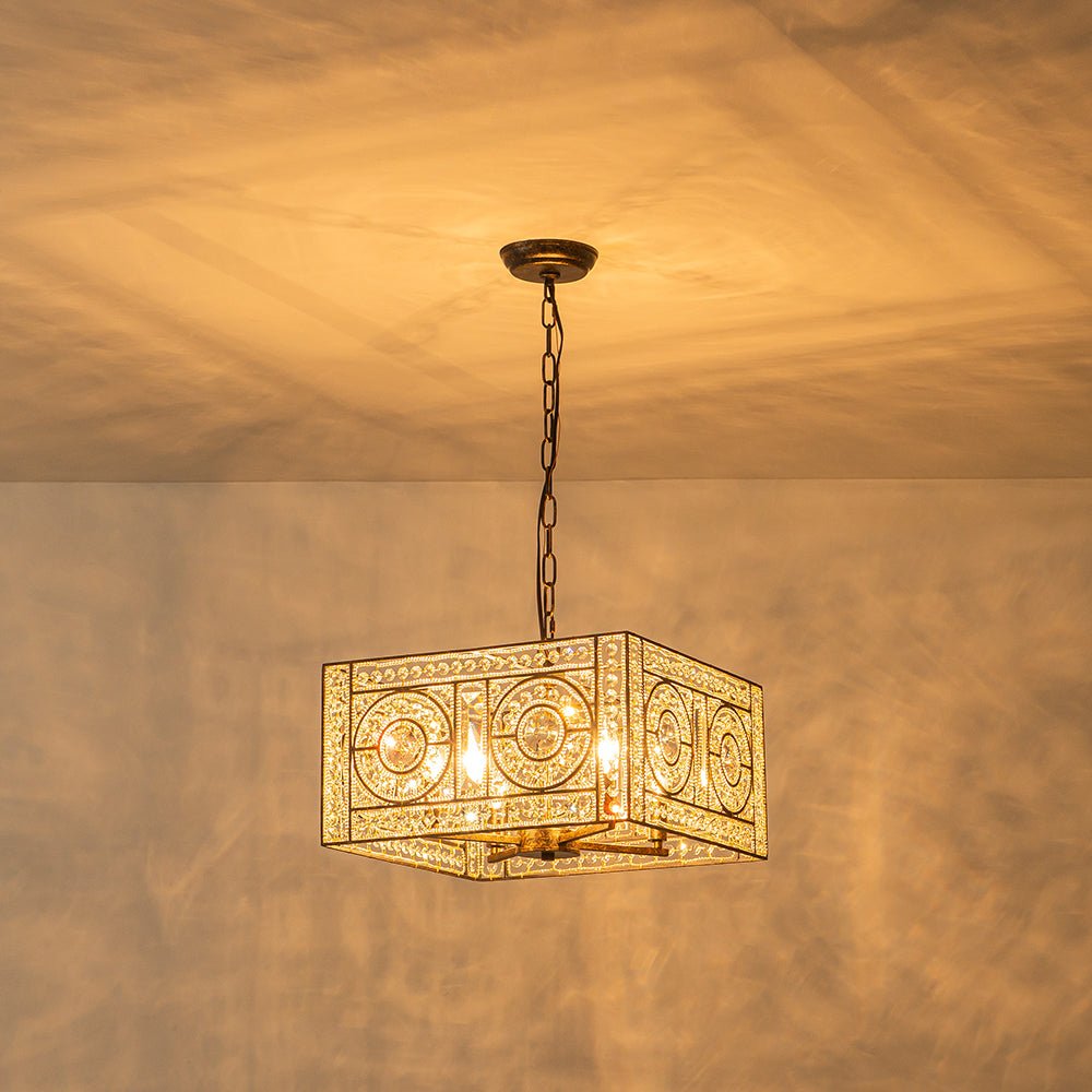 4-Light Vintage Crystal Accent Square Chandelier