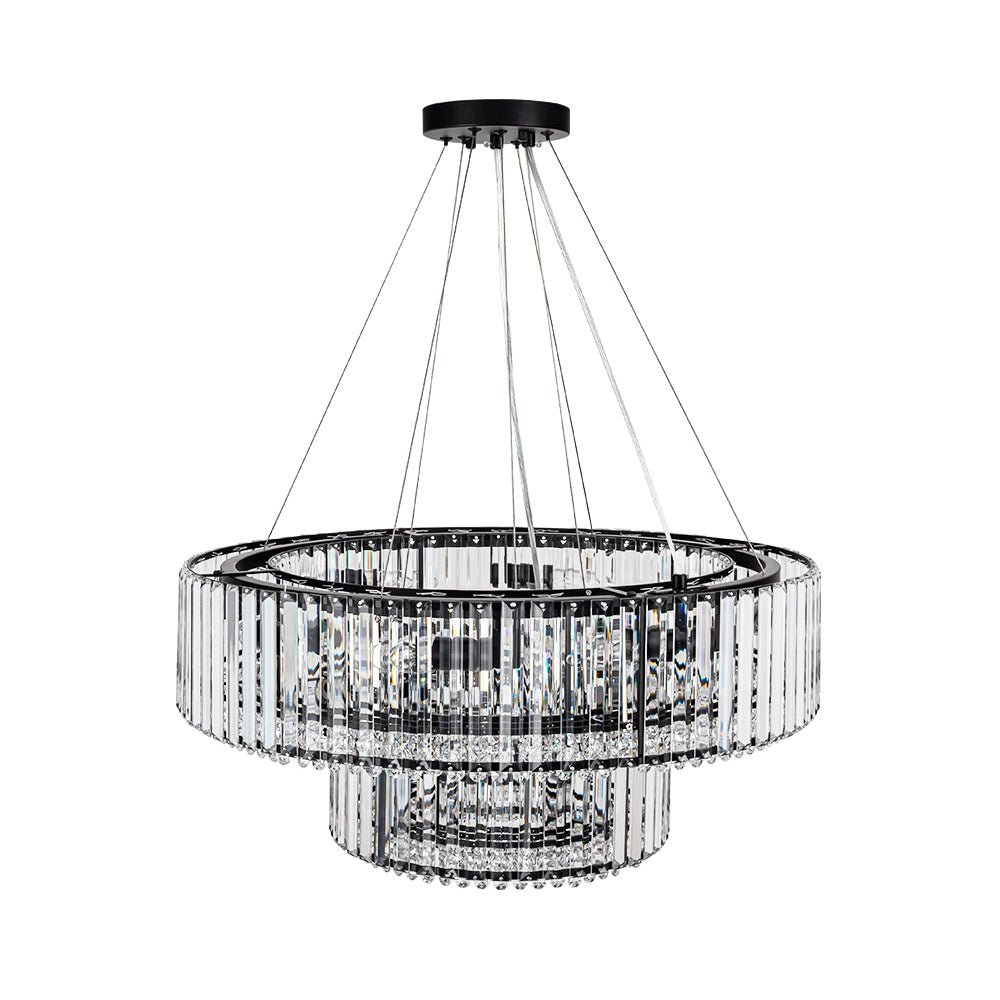 12-Light Tiered Round Drum Crystal Chandelier