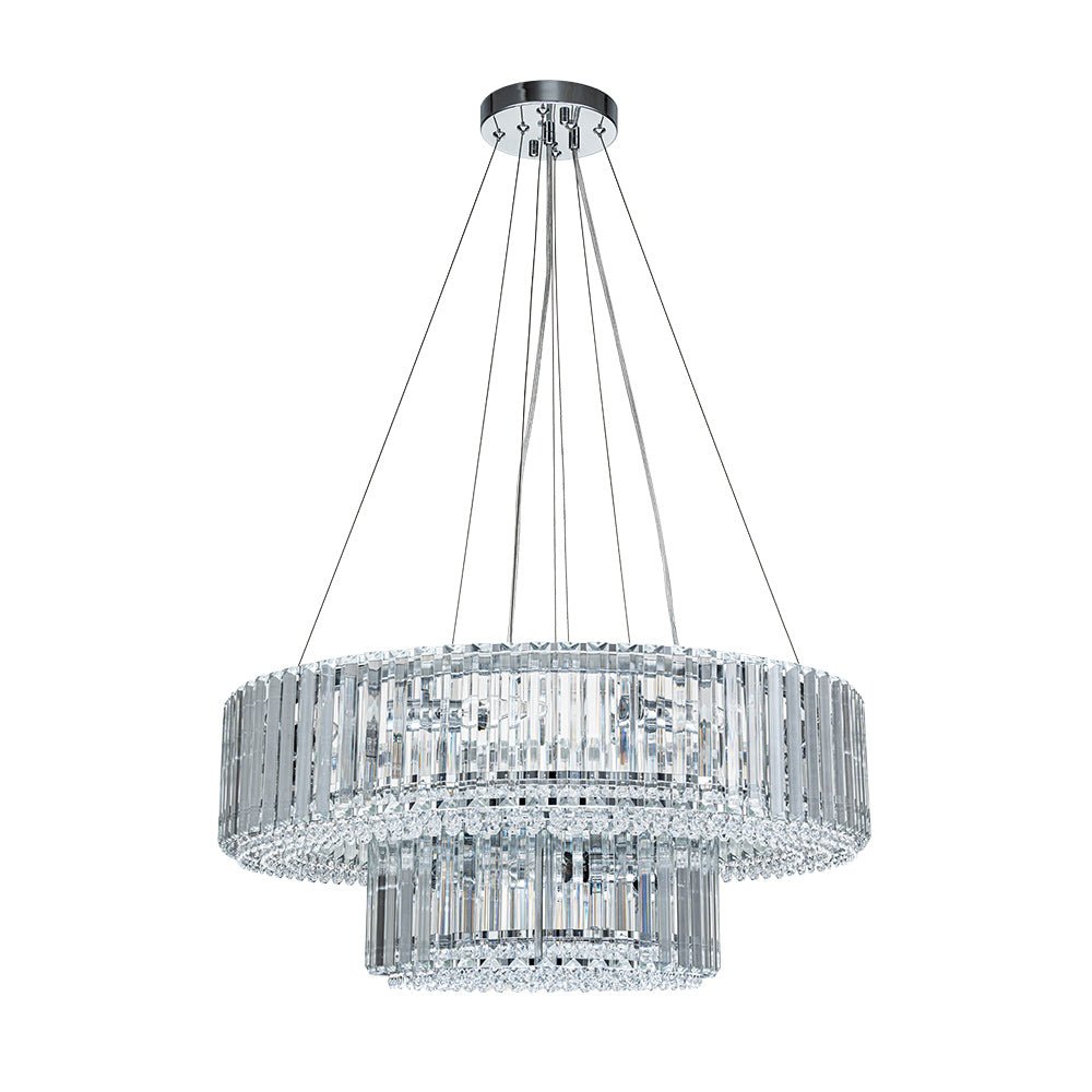 12-Light Tiered Round Drum Crystal Chandelier